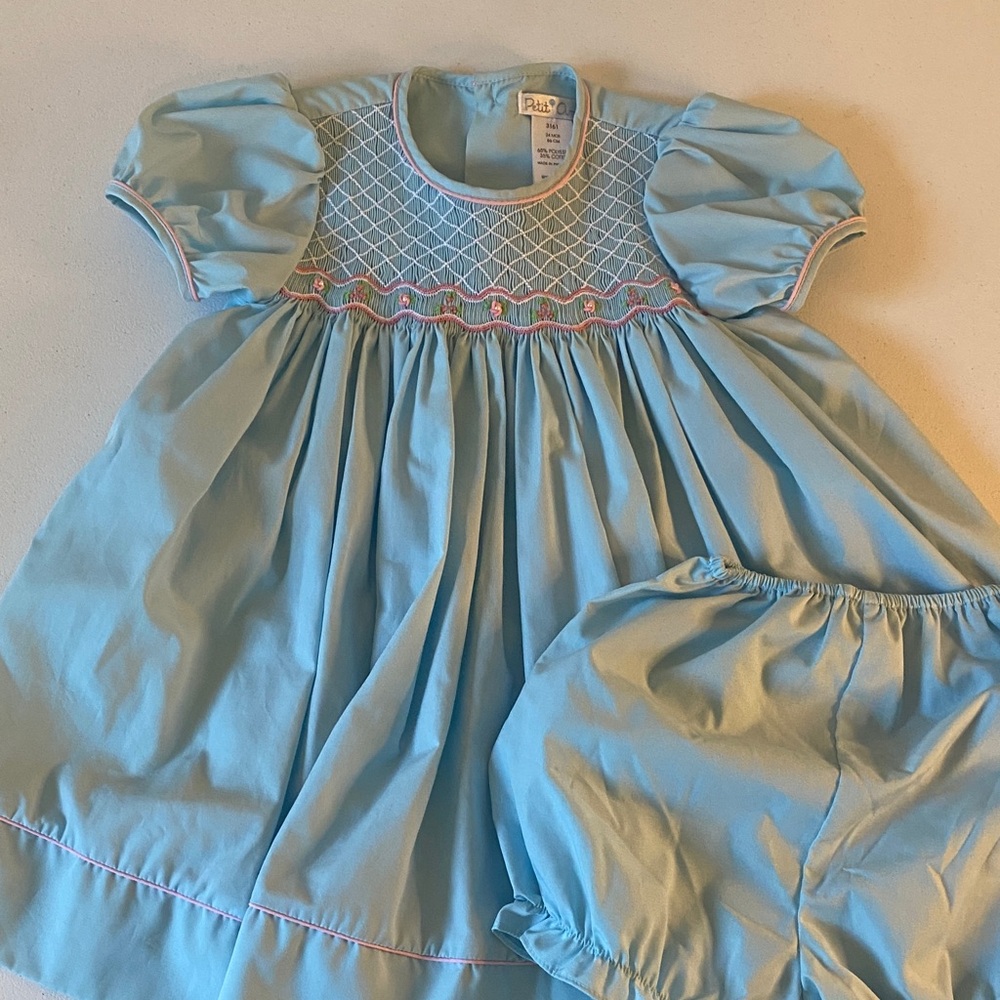 Petit Ami Light Blue Baby Dress with Bloomers Sz 24 Mos